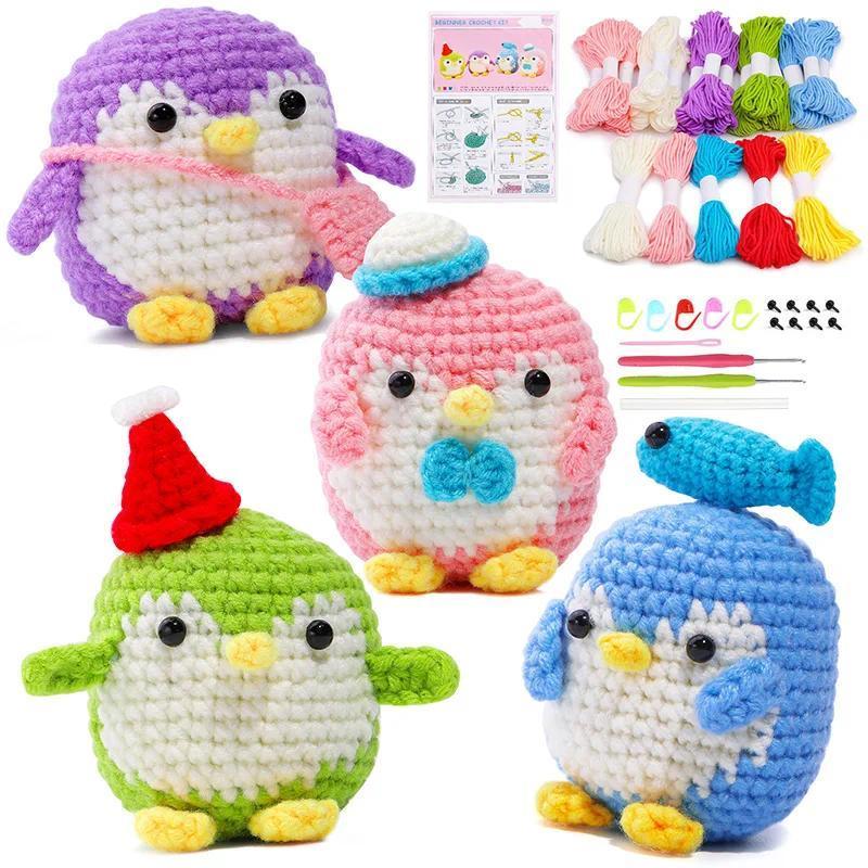 Penguin Crochet Kit for Beginners With Video Tutorial Cotton Knitting Yarn Thread Needles Hook Knit Tool Set DIY Craft