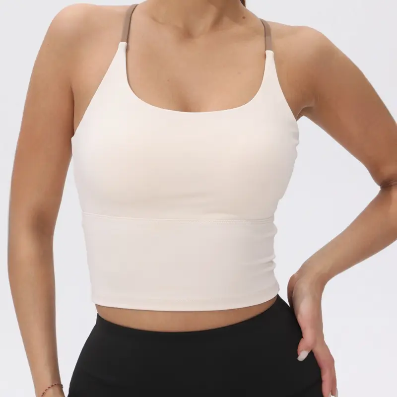 Women's Stretchy Colorblock Sports Tank Top with fixed Cups, Cropped Workout & Yoga Top