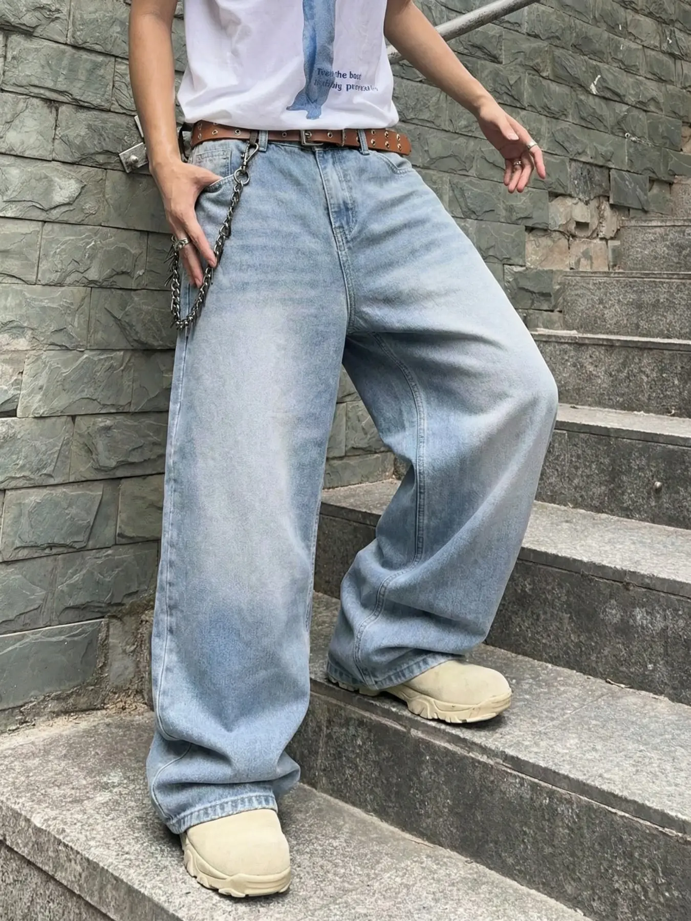 Men's Vintage Washed Loose Fit Wide Leg Jeans, Y2K Street-Style