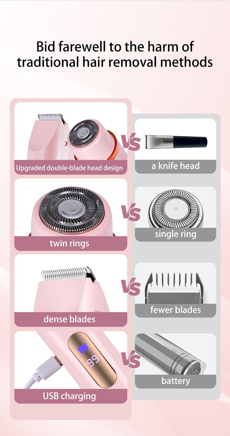Bikini Trimmer for Women Electric Razors for Women Women's Electric Razor 2 in 1 Shaver Pubic Hair Trimmer  waxing kit Ipx7 Waterproof Wet Dry Use Bikini Shaver for Ladies Pubic, Legs, Face, Underarms Pink