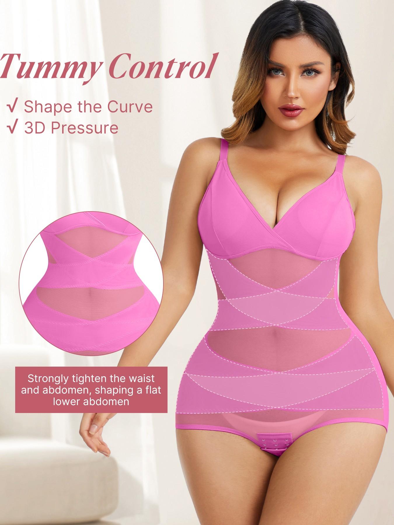 Women's Abdominal Control Shapewear Bodysuit Fit, High Elastic Breathable Mesh V-Neck Full Body Shaping Garment Elegance, Casual All Seasons Wear Underwear