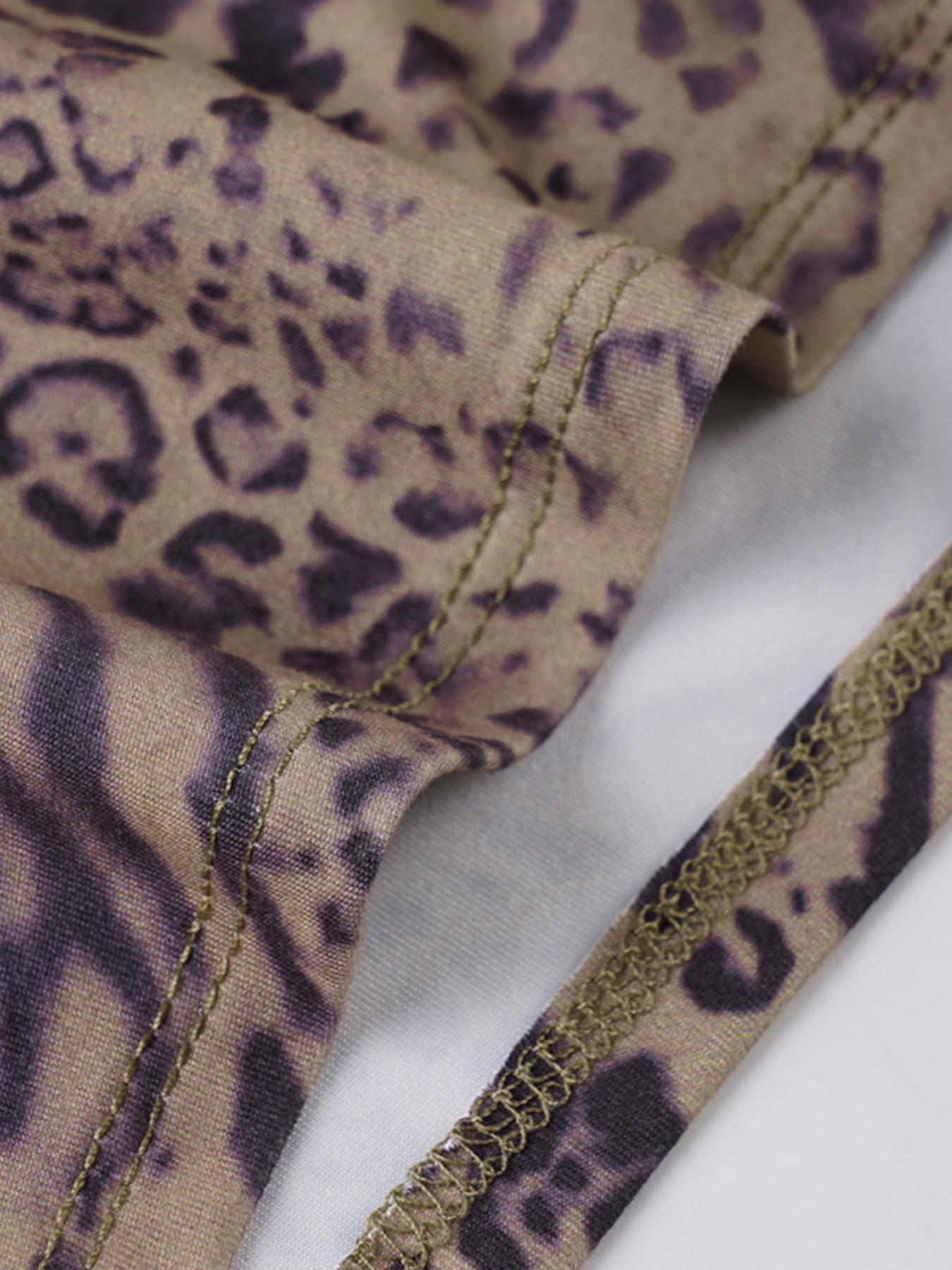 Women Leopard Print Sleeveless Backless Halter Top & Short Pants Set, Casual Fashion Set, Sexy Tie Back Design, Slim-Fitting, Drop Waist, Two-Piece