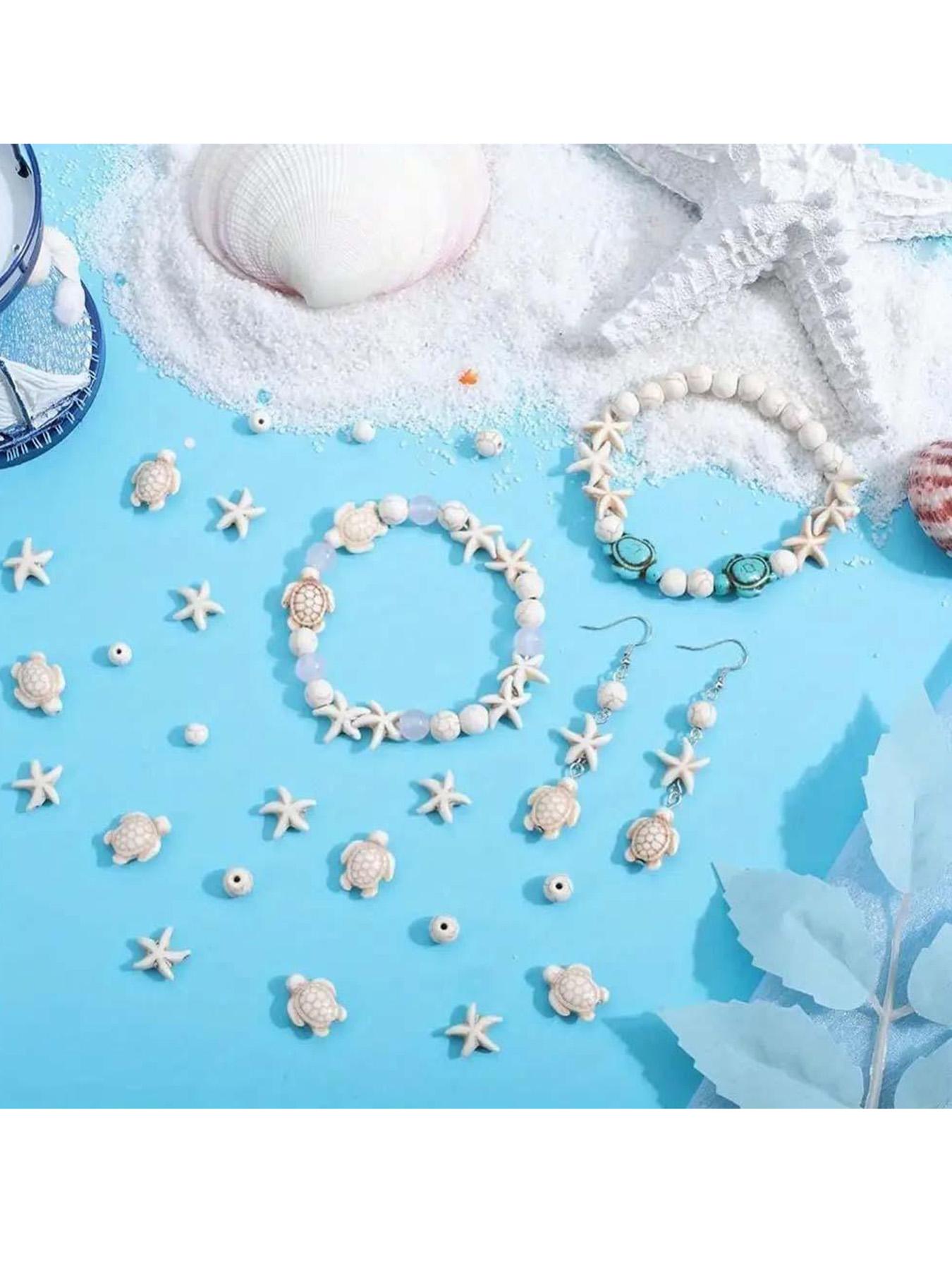 200 Pcs Turtle Beads, Starfish Acrylic Turquoise Beads, DIY Craft Supplies, Ocean Theme Decorative Beads, Durable Material