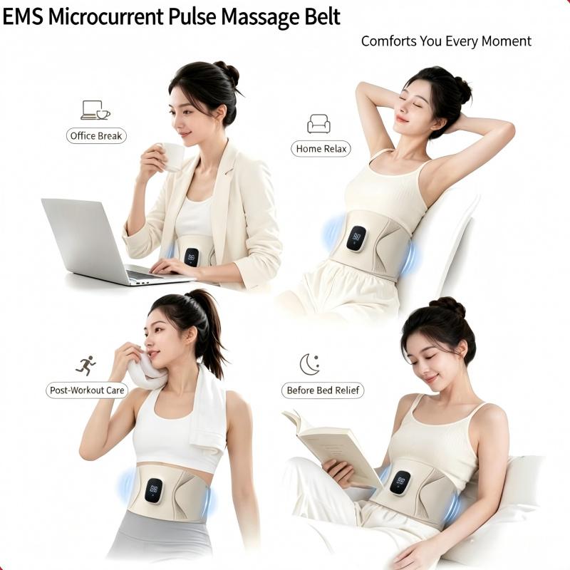 Portable Smart Heat Therapy Waist Massager Belt EMS Microcurrent Pulse Abdominal Massage Belt Waterproof Easy Clean For Office Home Workout Daily Care
