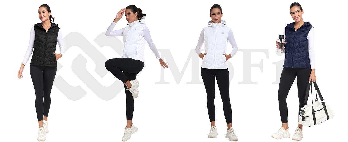 MoFiz Women's Puffer Vest Lightweight Hooded Warm Fleece Lined Hybrid Softshell Hiking Winter Sleeveless Zip Vest