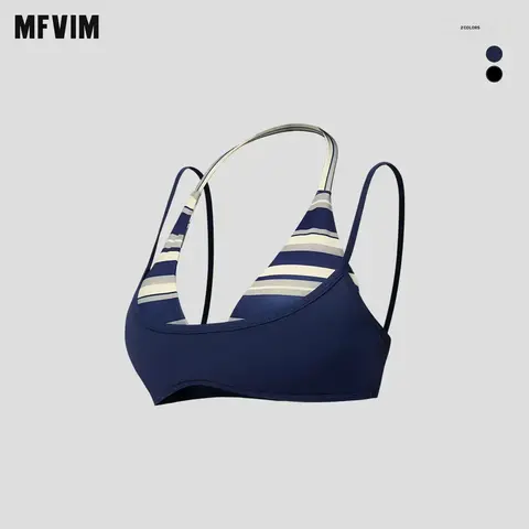MFVIMn Women’s Wireless Seamless Yoga Sports Bra - Women in Sports Activewear, Strappy Double Shoulder Straps, Nude Feel, Breathable Striped Color Block, High Stretch, No Padding, All Seasons Athleisure Bra for Fitness