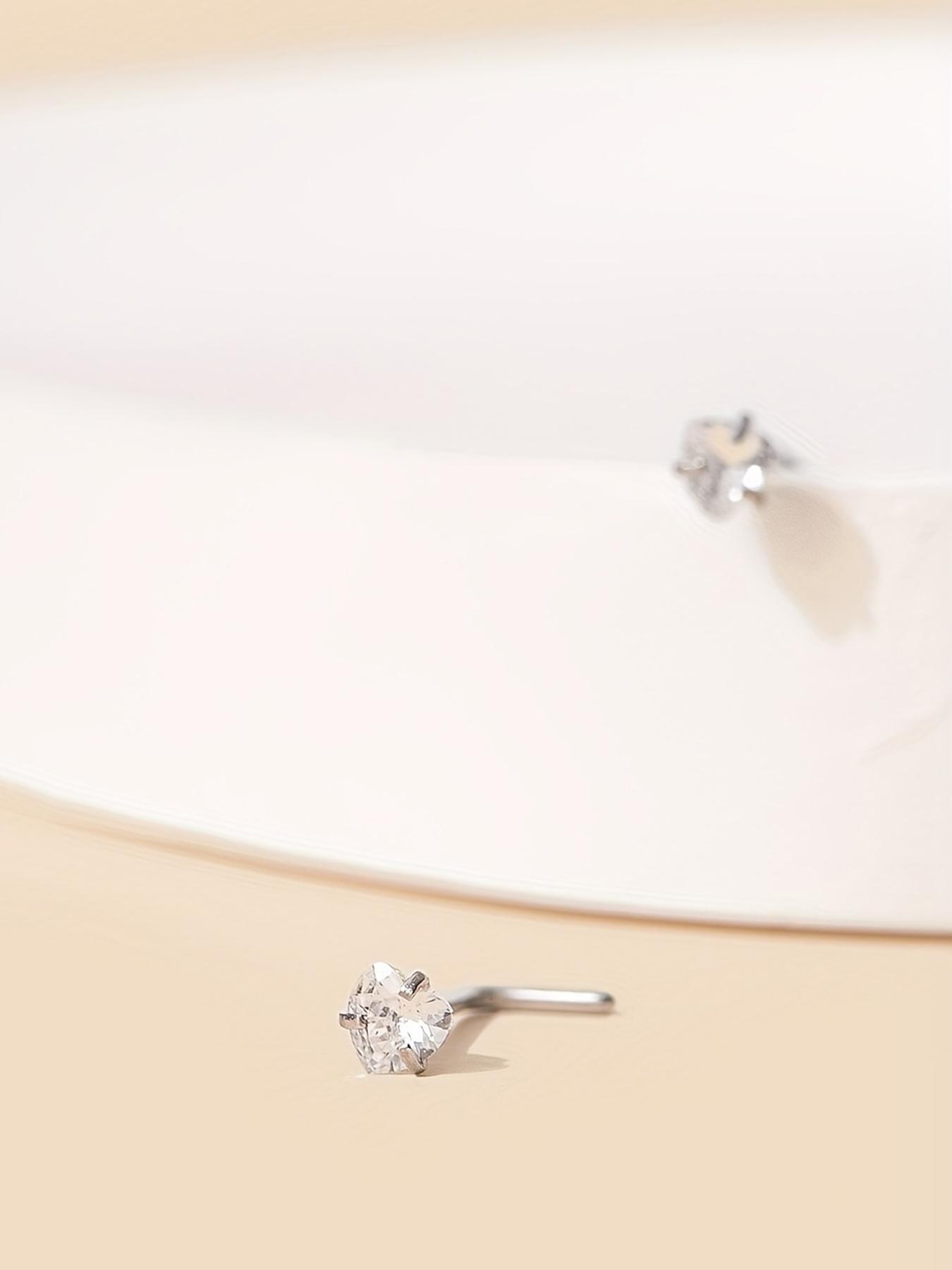 Cute Heart Shaped Nose Studs, Zircon Inlaid Nose Rings, Fashionable Body Jewelry, Nose Piercing Jewelry for Women & Girls, Trendy All-match & Exquisite Jewelry for Birthday Gift