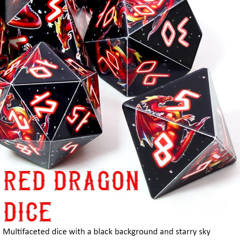 7-Piece Flame Dragon D&d Dice Set, Polyhedral D4 D6 D8 D10 D12 D20 Dice with Velvet Bag, Ideal for Rpgs, Perfect Gift for Birthdays and Holidays