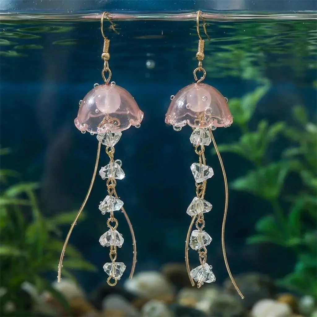 Mermaidcore Colorful Jellyfish Drop Earrings for Women Ocean Animal Dangle Crystal Wavy Tentacle Summer Beach Jewelry Gift