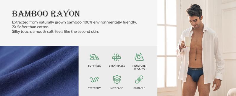 David Archy Men's Underwear Bamboo Rayon Briefs Super Soft Comfort Cooling Pouch Briefs Pack for Boyfriend FathersDayGift Breathable Cotton Menswear