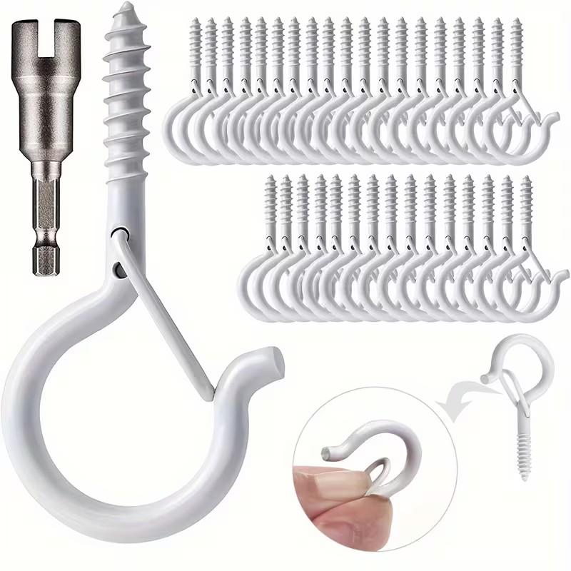 25/38pcs Outdoor Windproof Screw Hooks, Ideal for Hanging Christmas Lights, Potted Plants, Ceiling Hooks, Holiday Decoration, Q Hooks, Key Hooks, Utility Hooks