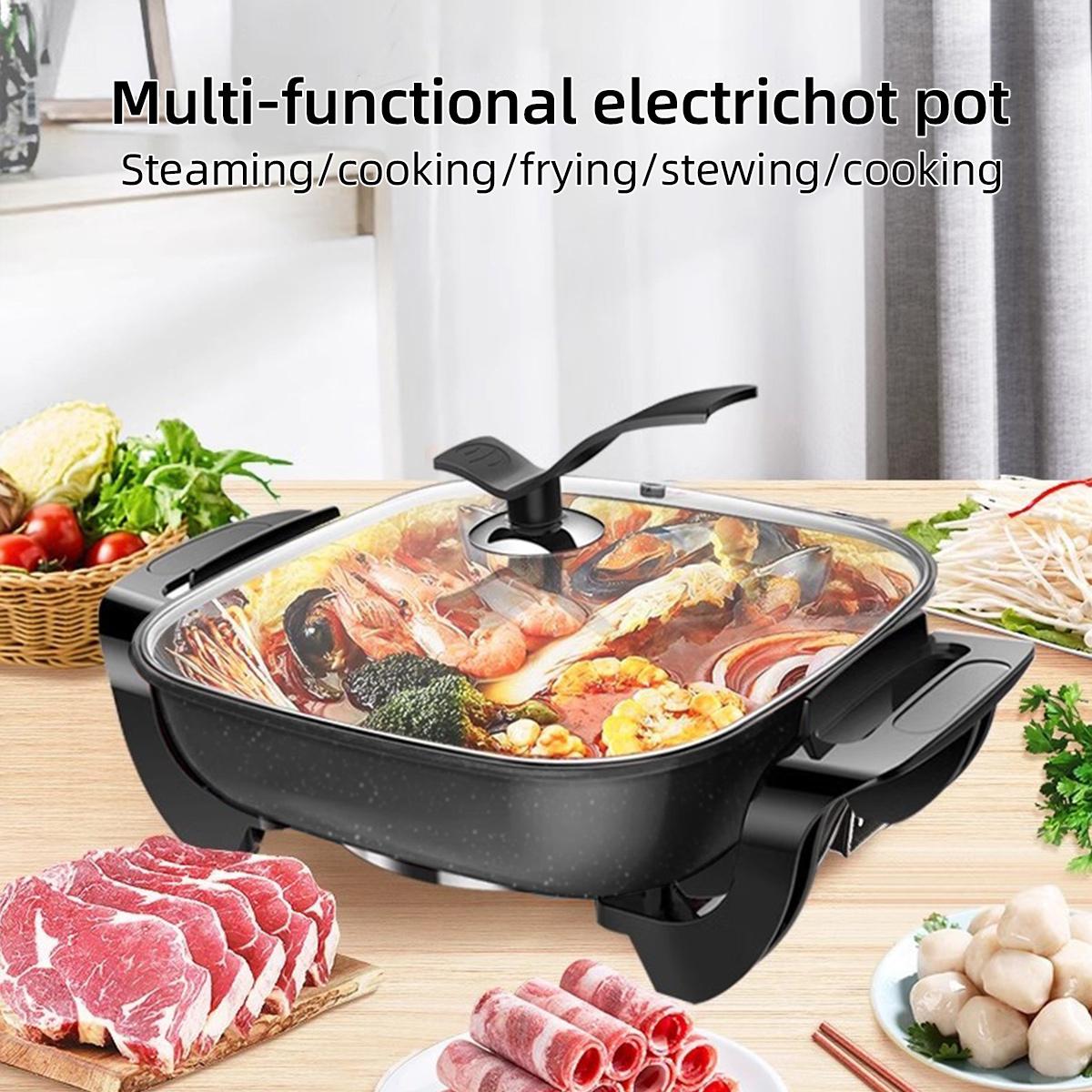 Electric Frying Pan - 6L Large Capacity Non-Stick Cooking Pot, Household & Kitchen Appliances, Stand-Up Glass Lid, 3 Heat Levels, Heat-Resistant Handle, 1500W Multifunctional Cooker, Black
