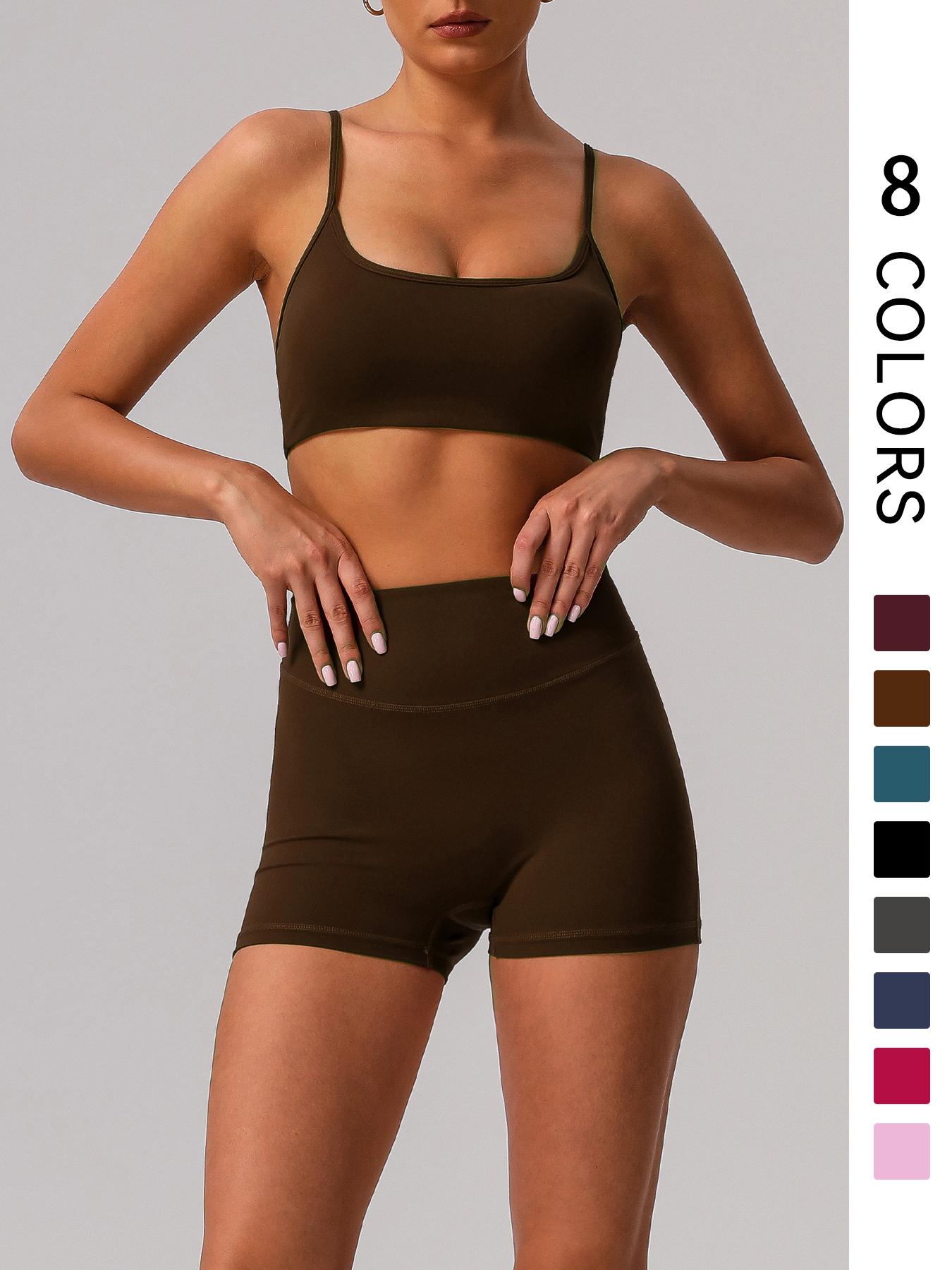 Women's Solid Crop Sports Bra & High Waist Shorts Set, Casual Comfy Breathable Two-piece for Yoga Gym Workout Running, Ladies Sportswear for All Seasons Activewear Set