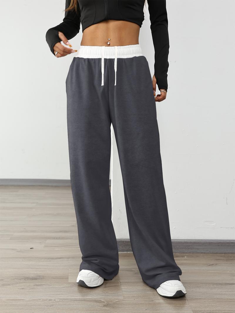 Women's High Elasticity Running Pants with Color Block Waistband Design, Outdoor Casual Hiking Gym Jogging Sportswear with Pockets, Cute Gym Clothes