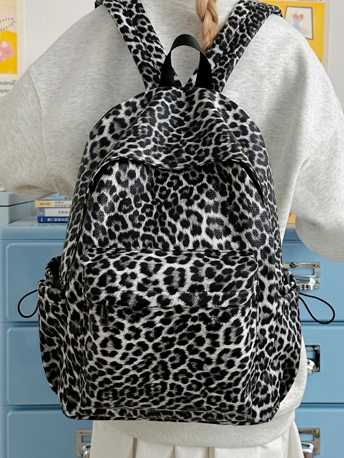 1pc  Women's backpack with large capacity, leopard pattern zipper closure, fashionable and versatile, personalized and trendy, suitable for college students to go to school, commute to work, go shopping, women's backpack, Casual Printed Backpack