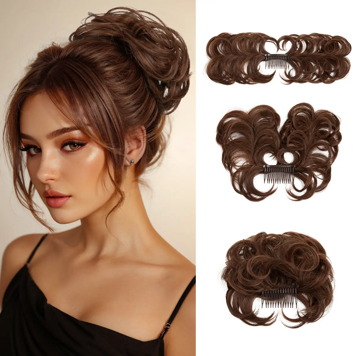 Women’s Synthetic Wig Scrunchie Hairpiece - Adjustable Clip-In, Fluffy Updo Tool for Buns, Short Ponytails
