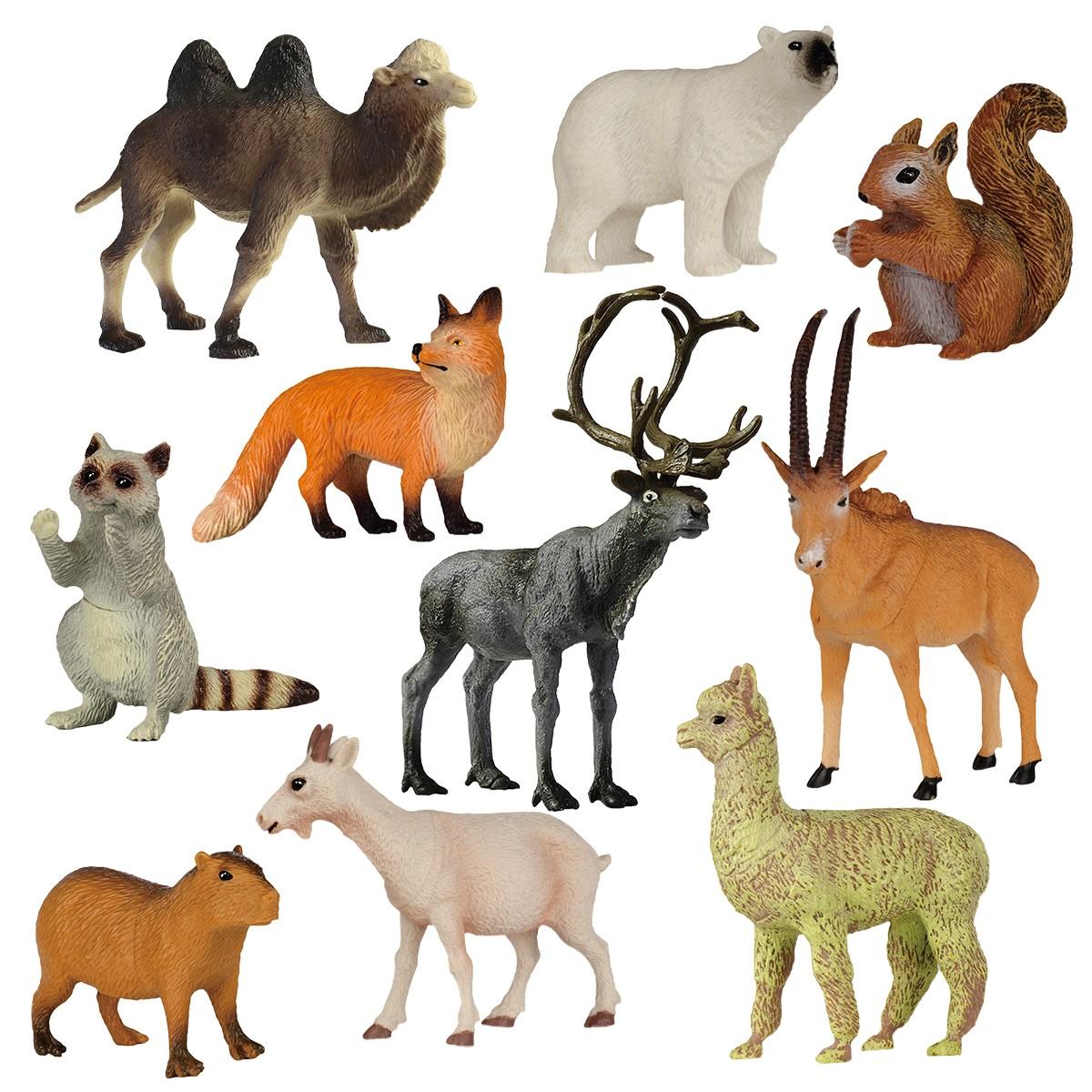 10 Pcs Realistic Wildlife Set, Animal Figures, Parent-Child Interactive Educational Toys, Decorative Ornaments, Birthday Party Gifts, Camel Goat Raccoon Squirrel