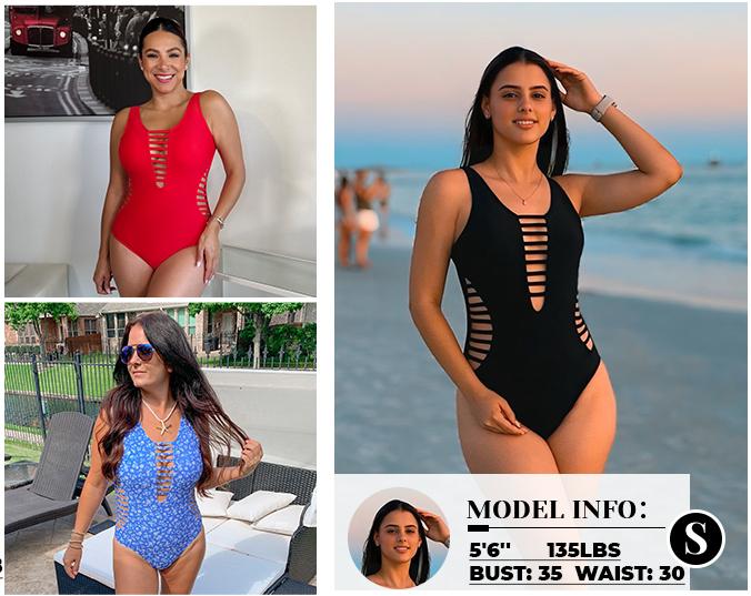 Aqua Eve Women Sexy One Piece Swimsuits Plunge Deep V Neck Cutout Bathing Suits