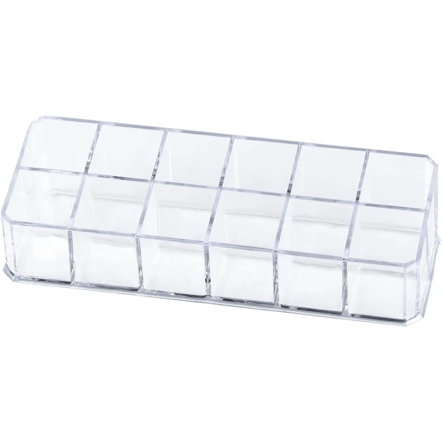 12-Slot Acrylic Lipstick Organizer Case, Transparent Clear Cosmetic Makeup Organizer Display Rack Holder for Lipstick Brushes Bottles Storage, 1 Pack