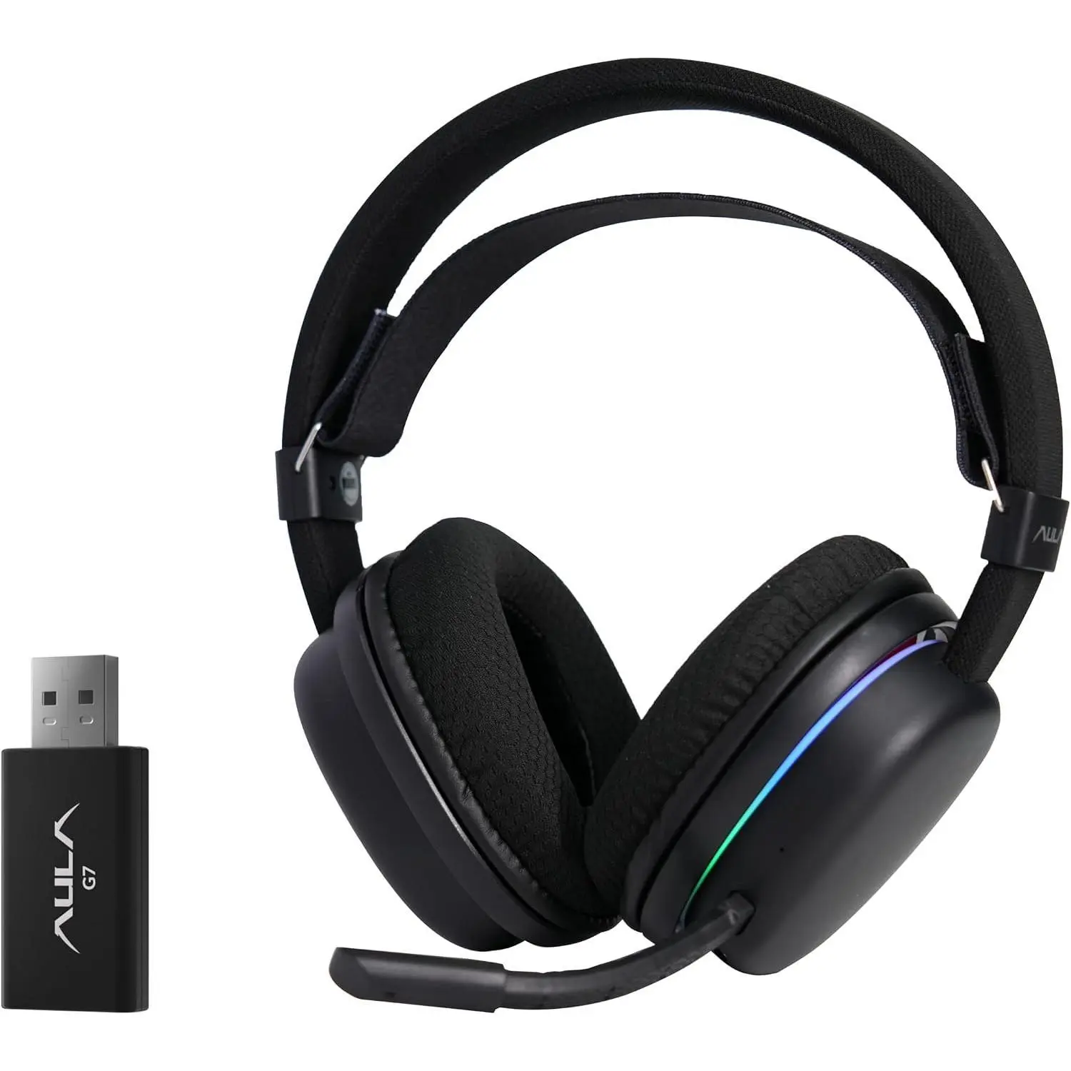 Aula G7 Wireless Gaming Headset, Surround Sound 10ms Low Latency, PC Headset with Detachable Noise Canceling Mic, 40mm Driver, Tri-Mode 2.4G/BT5.2/Wired 3.5mm, Over Ear Headphone for PS5, PS4, Switch