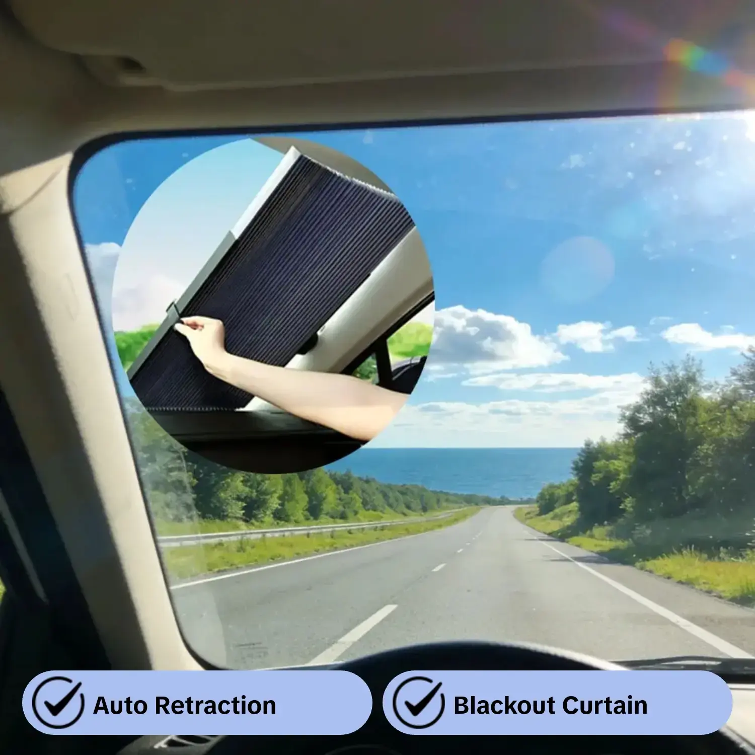 1pc Automatic Retractable Folding Sunshade for Cars, Ideal for Front Window, Car Sunshade Windshield Foldable, Blackout Curtain, to Set Up Automatic Retractable Car Sunshade, Easy Stick-On Installation, Sun Cover for Car Windshield