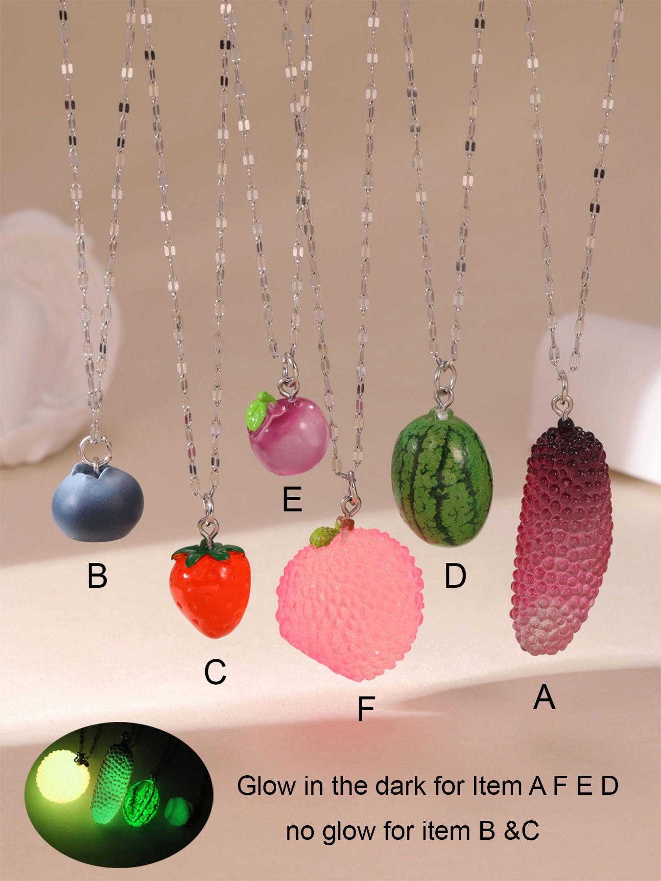 Edgy Girly 3D Fruit Shape Silver Necklace Lightweight Music Festival For Women