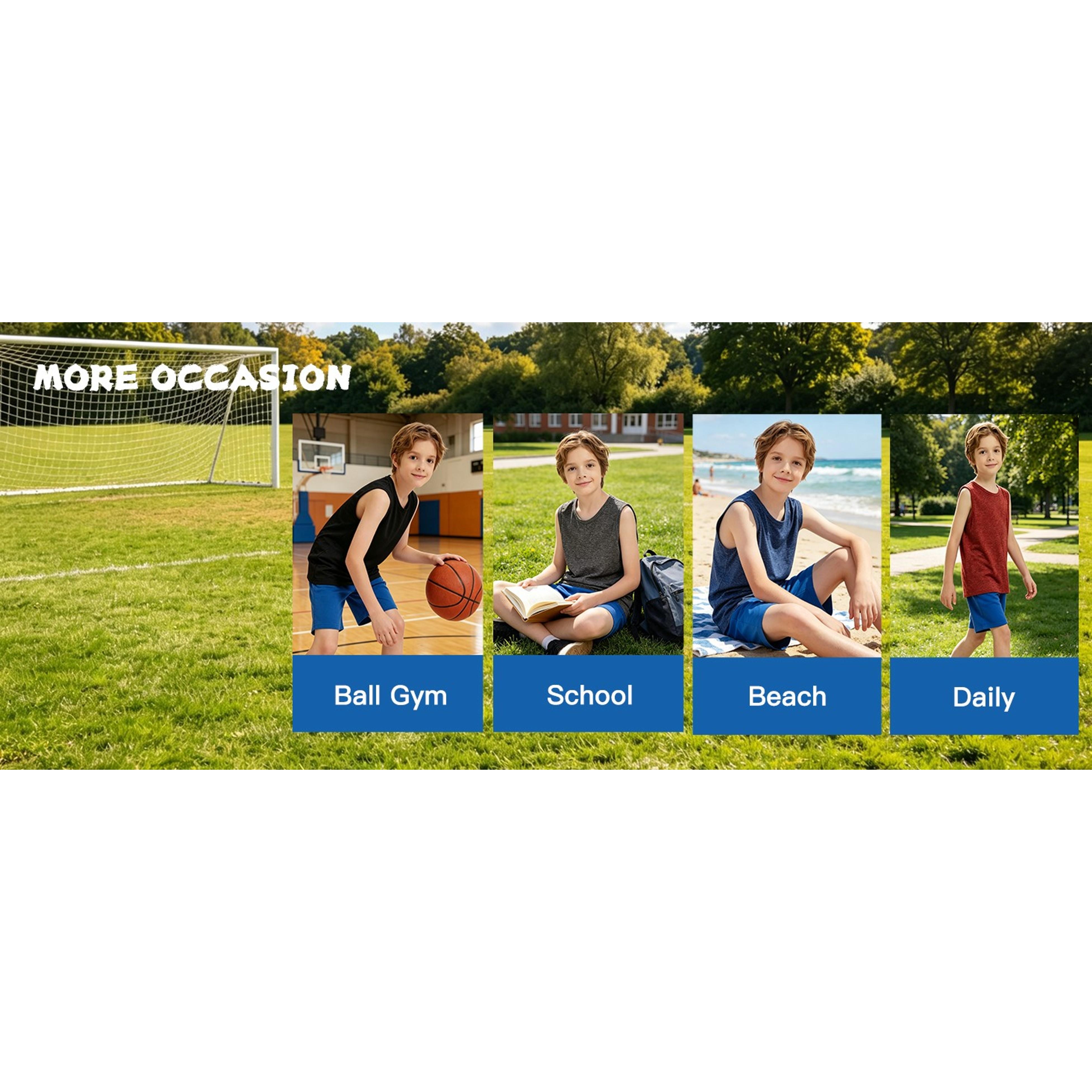 6-Pack Quick Dry Boys Tank Tops Athletic Sleeveless Tank Tops Age 4-16Y | Moisture Wicking Tank Tops for Boys,Performance Kids Active Sleeveless Top,Summer Youth Sport Practice Tank Tops