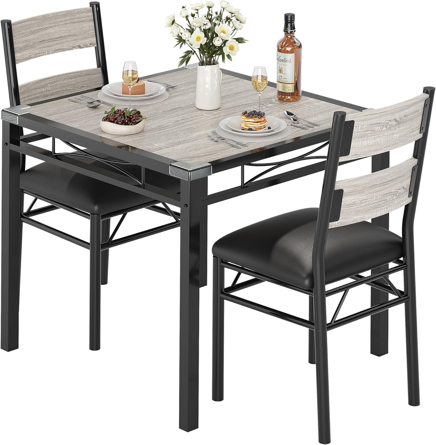 Dining Table Set for 4/2, Dining Room Table Set for 4/2 with Upholstered Chairs, Wood Kitchen Table Chairs Set of 4/2 with Corner Protector for Small Space, Kitchen, Apartment,