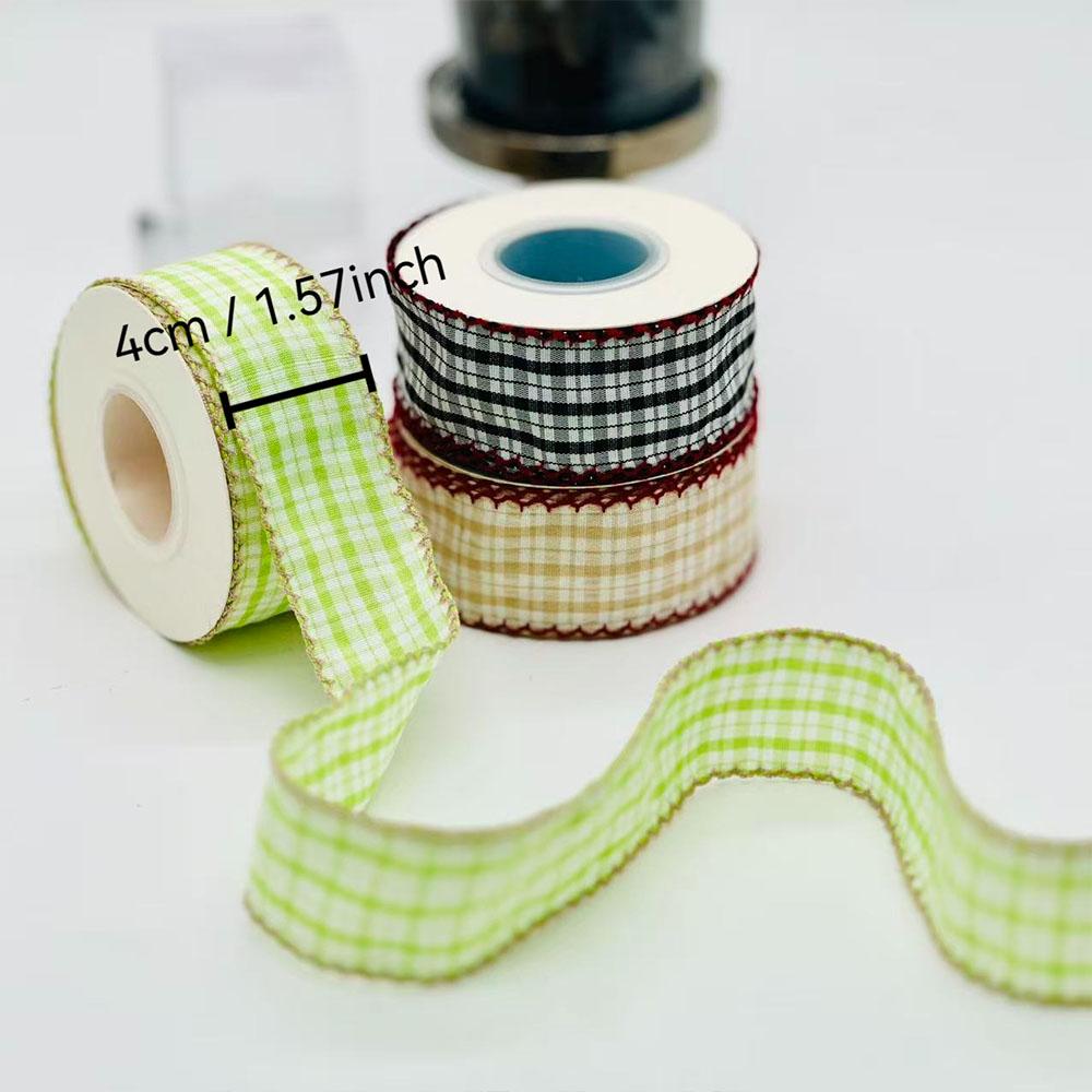 Multicolor Contrast Plaid Lace Ribbon, 5 Yards Floral Packaging, Handmade Hair Clips, Gift Wrapping Universal Fabric, 4.57 Meters