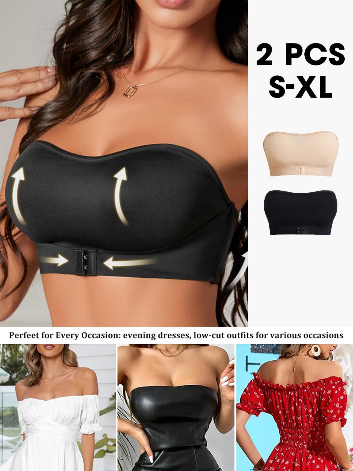 Women's Seamless Wireless Support Bra, 2 Pack Front Buckle Design, Single Shoulder Pad, Anti-Slip Function, Comfortable Fashion, Seamless Strapless Bra