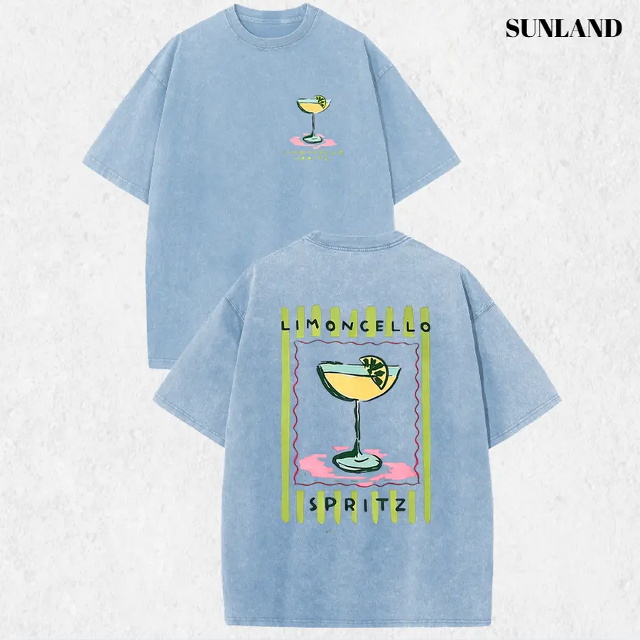Sunland Oversized Vintage Double-Sided Limoncello Spritz Pattern Acid Wash T-Shirt MOM'S Day T-shirt Pure Cotton Streetwear graphic vintage tees Menswear Crewneck Tshirt 2026 New Colors
