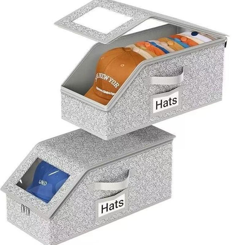 Stackable Hat Storage Boxes for BaseballCaps, Holds Up to 12 Hats, Durable CardboardBox for Men, Classic Style,Wardrobe Organizer