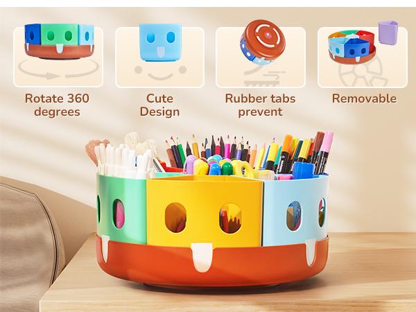 GAMENOTE Rotating Art Supplies Organizer, Lazy Susan Office School Supply, Desk Organization, Marker & Pencil Holder, Stationery, Colorful Containers