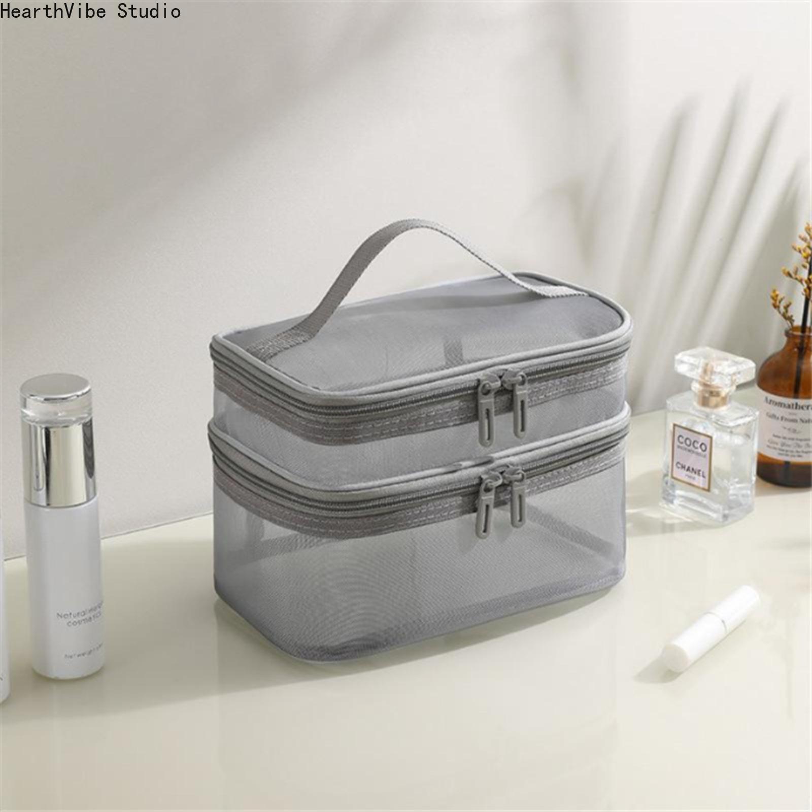 Travel Toiletry Bag - Large Capacity Double-Layer Mesh Polyester Cosmetic Bag, Water-Resistant Portable Breathable Dry-Wet Separated Multi-Purpose Pouch for Holiday, Gym (Sports & Outdoor Camping Hiking Essential), Gym Shower Bag