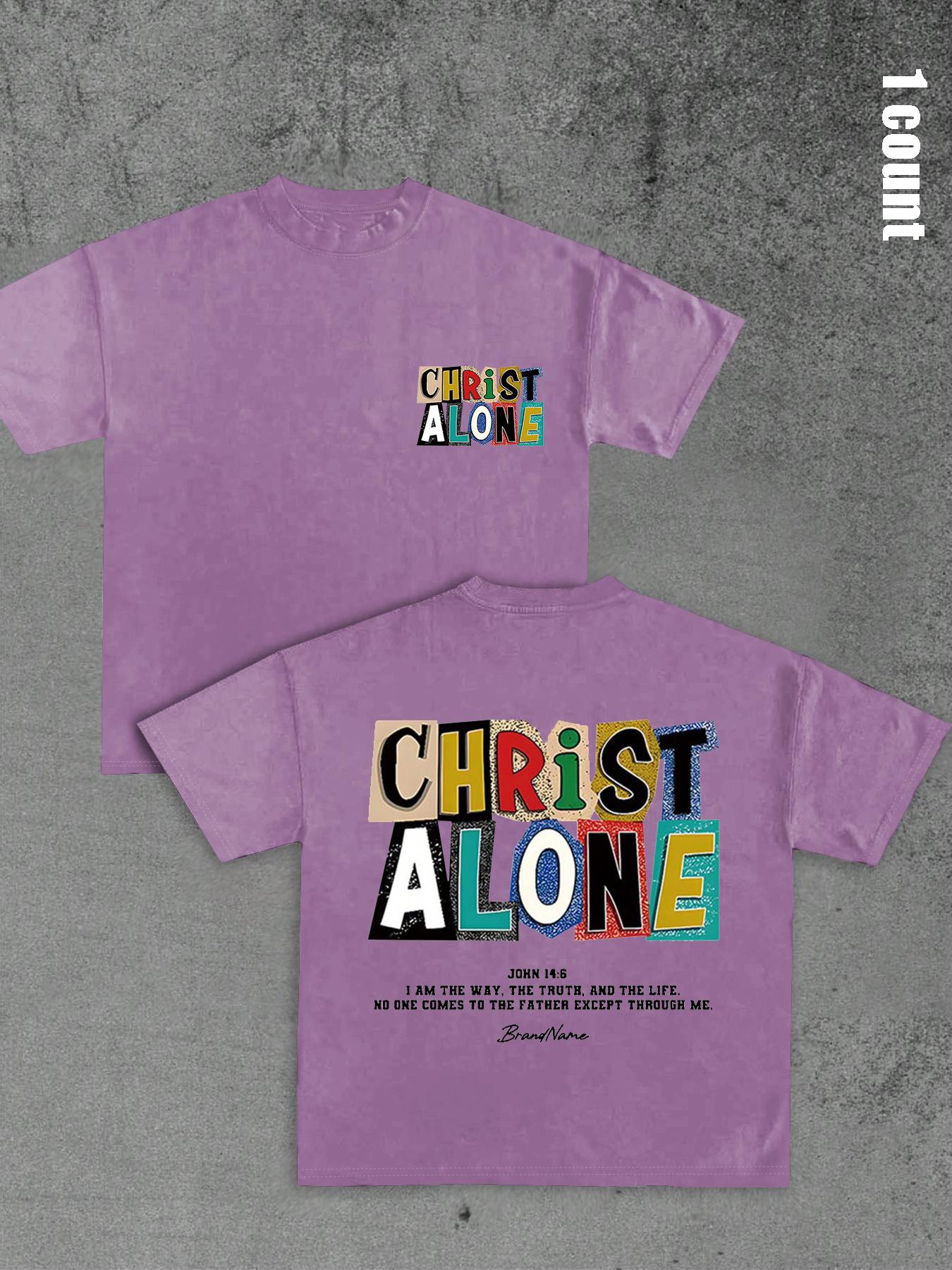 Unisex's Colorful Letter Print Round Neck Graphic Tee, Regular Fit Casual Everyday Wear Short Sleeve T-shirt for Summer, Men's Top for Daily Wear, Tropical