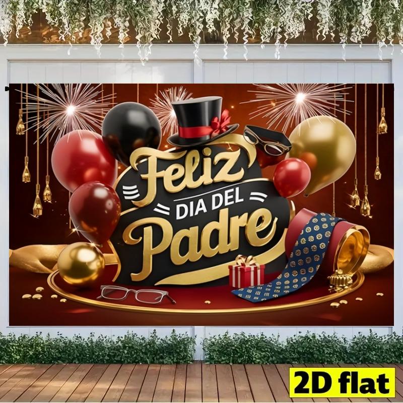2D Polyester Father's Day Banner, Spanish Language Party Background, Gold Gentleman Style Photo Wall, Latin American Decor Hanging Cloth