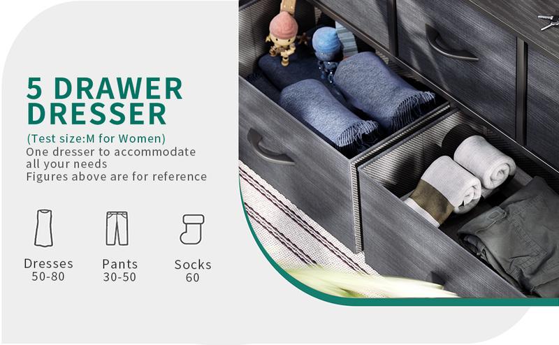 Yitahome Dresser for Bedroom with 5 Drawers, TV Stand Fabric Dresser, Organizer Unit Storage Tower for Bedroom,Living Room,Closets,Girls,Storage Shelf