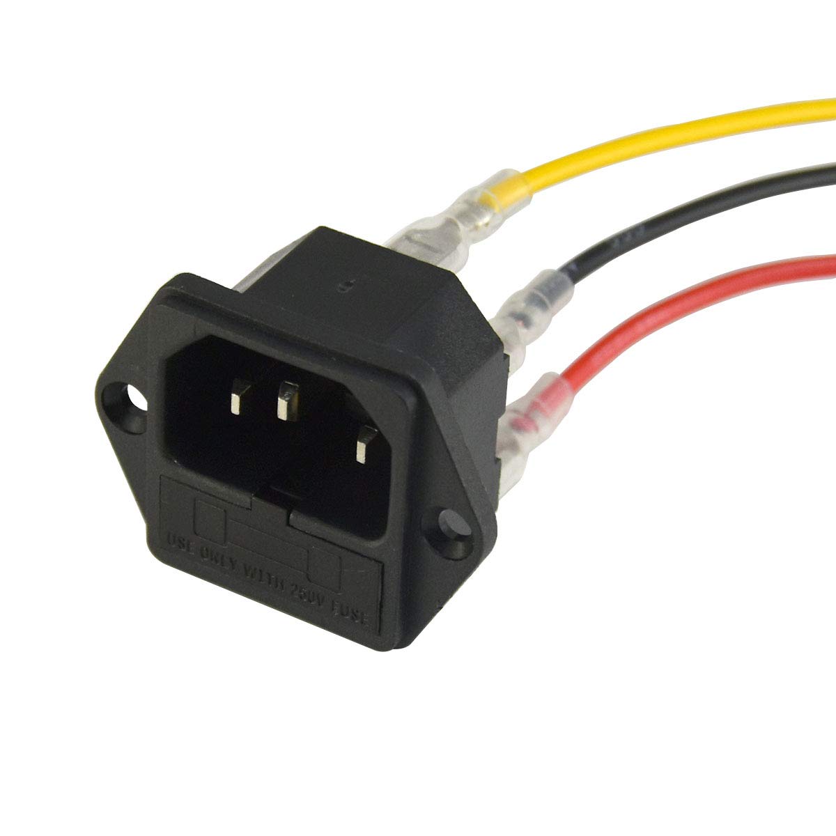 IEC320 C14 Male Power Cord Inlet Socket with Fuse Holder, 3Pin | AC 250V 15A, 3 count Wires, Pack of 2