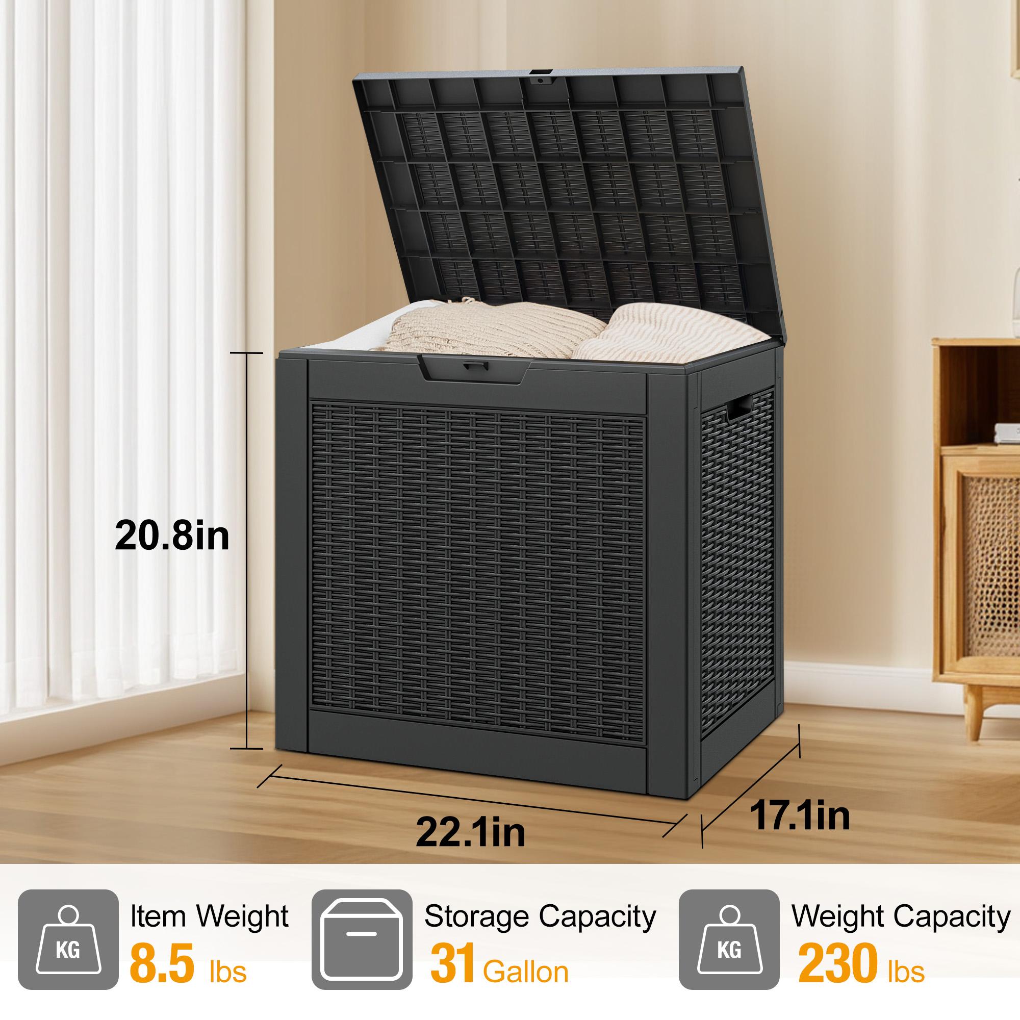 31/60/100/260 Gallon Resin Outdoor Storage Deck Box (padlock not included) – Waterproof, UV-Resistant, Multi-Functional, Lockable, Durable, Storage of tools