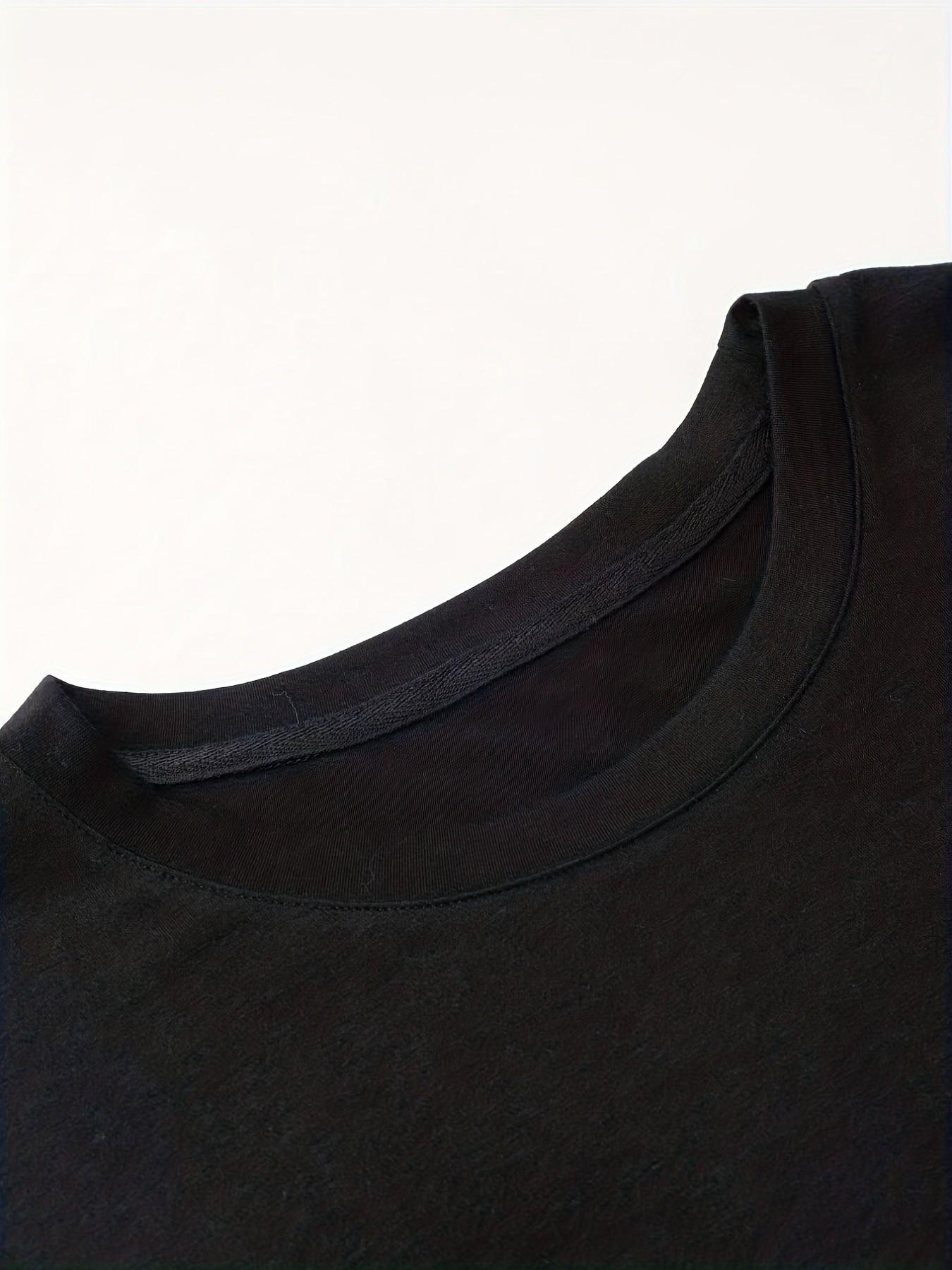 Men's Casual Letter Print Round Neck T-Shirt, Loose-Fitting Short Top, Geometric Pattern, All Seasons, No Collar, No Button, No Zipper