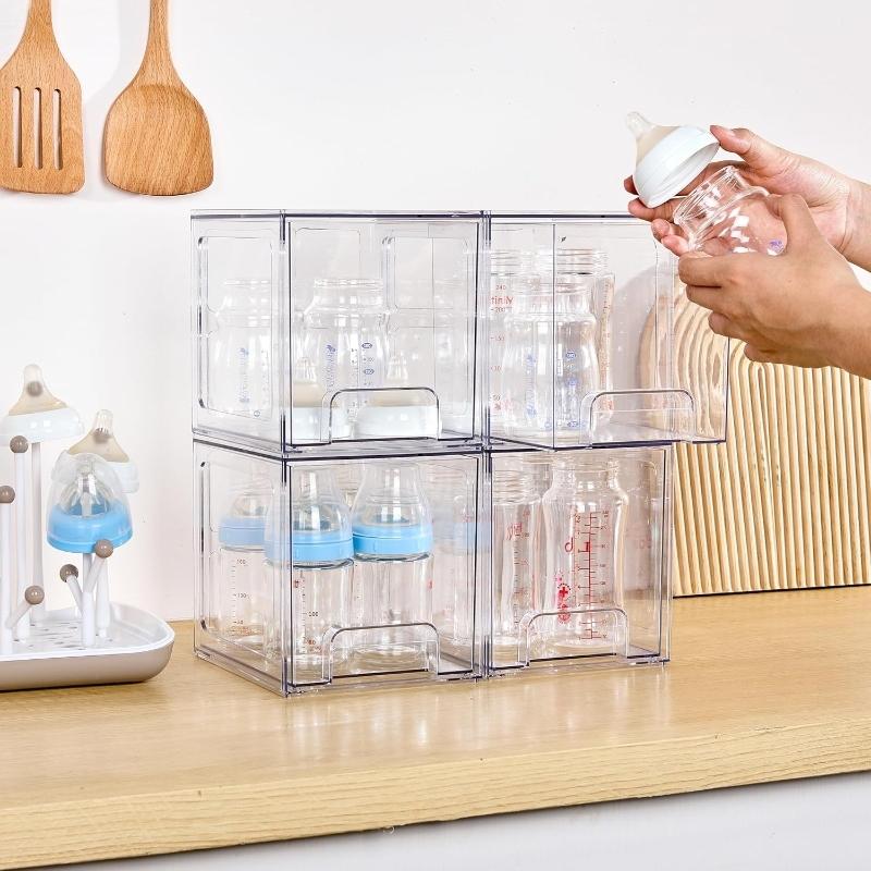 Clear Acrylic Storage Box, 2/4 Counts Stackable Storage Drawer, Home Organizer for Bathroom, Kitchen, Living Room, Office, Multipurpose Storage, Multilayer Storage