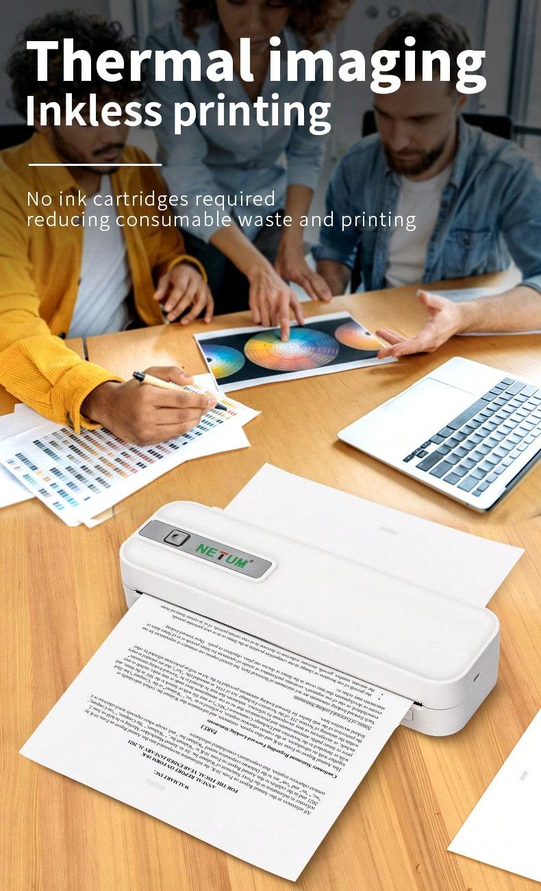 Portable Wireless Inkless Printer, Bluetooth-compatible Thermal Printer Compatible with iOS Android Laptop, Supports Us Letter and A4 Paper