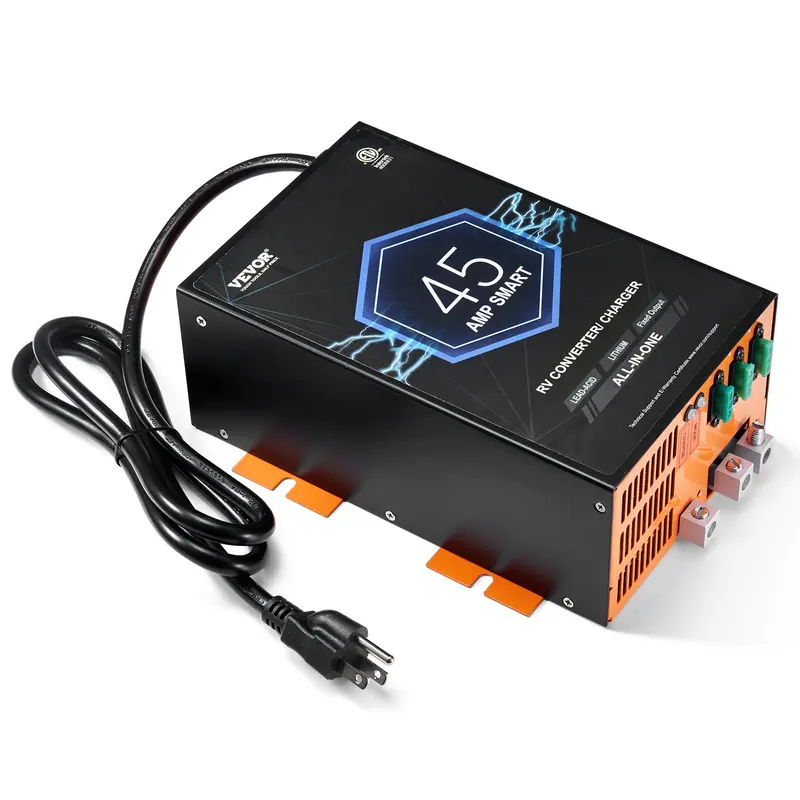 VEVOR 45A RV Power Converter Battery Charger, 110V/120V AC to 12V DC, 4-Stage Smart Charging, 13.0-16.5V Adjustable Operating Range, 30Ah-50Ah Compatible, for Lithium/Lead Acid Batteries, ETL Listed, Advanced Protection, Backup Fuse, Ideal for Road Trips VEVOR 45A RV Power Converter Battery Charger, 110V/120V AC to 12V DC, 4-Stage Smart Charging, 13.0-16.5V Adjustable Operating Range, 30Ah-50Ah Compatible, for Lithium/Lead Acid Batteries, ETL Listed, Advanced Protection, Backup Fuse, Ideal for Road Trips