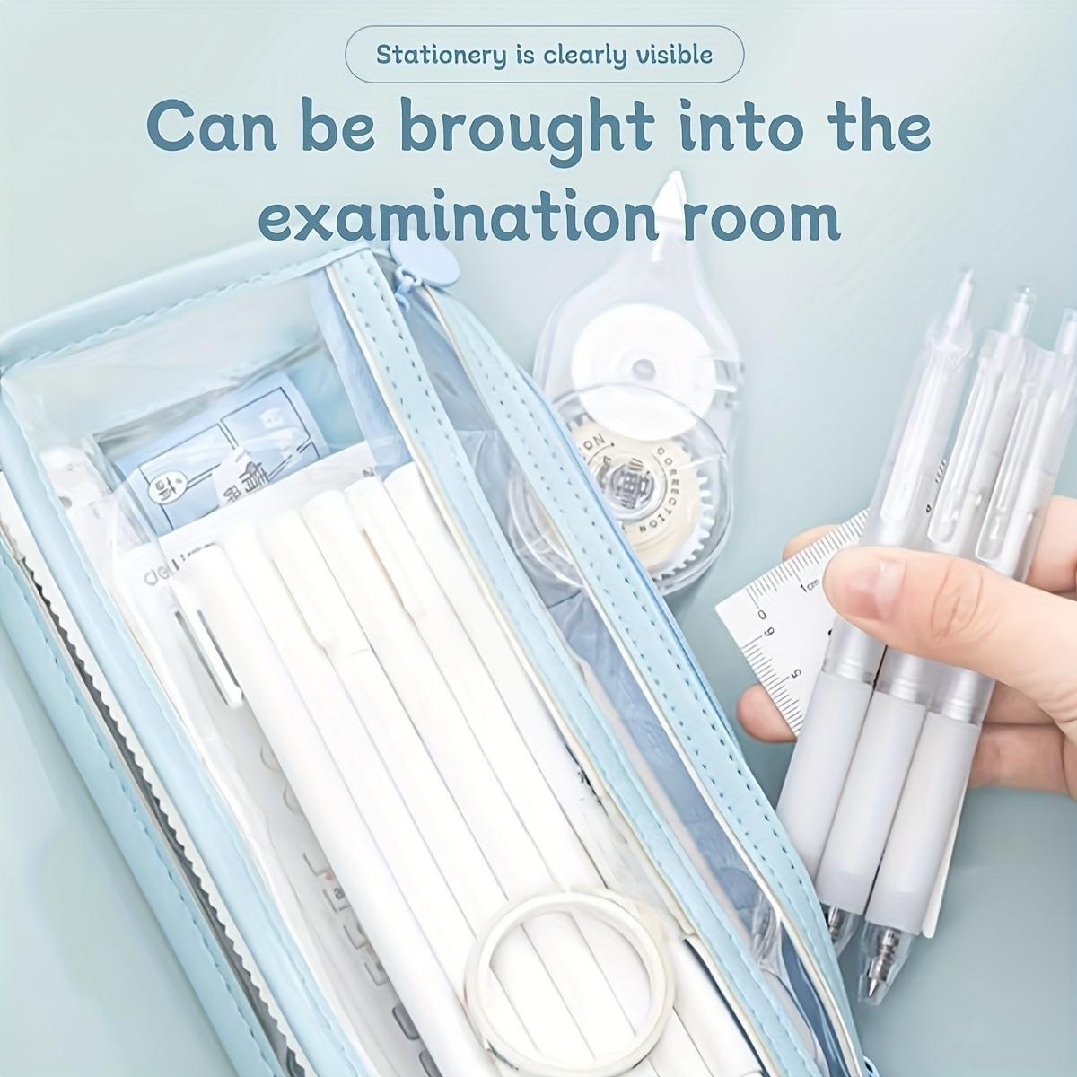 Large Capacity Pencil Case, PVC Transparent Zipper Storage Bag, Portable School Supplies and Cosmetic Bag, Suitable for Office Travel