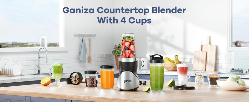 Ganiza Smoothie Blender, Blender for Shakes and Smoothies, 15-Piece Personal Blender and Grinder Combo for Kitchen, Smoothies Maker with 4 BPA-Free Portable Blender Cup, Nutritious Recipe, MAX 900W