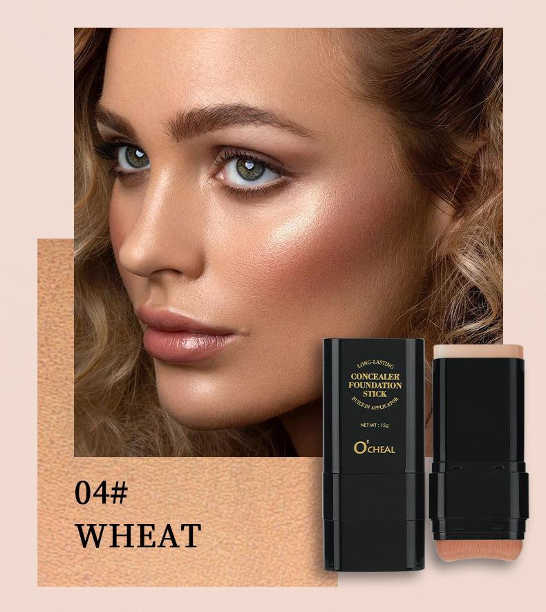 O'cheal Dual-Ended Concealer Foundation Stick, Smooth and Flawless, Waterproof Long-Lasting, Portable Touch-Up, 6 Colors Available