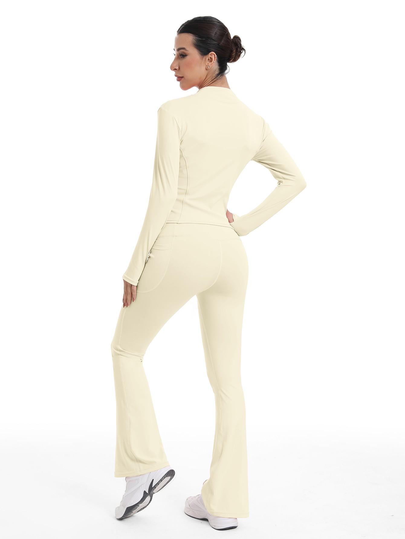 New Women's Two-Piece Set, Fashion Simple Solid Color Long Sleeve, High Elasticity Yoga Pants, Suitable for Daily Wear, Running, Cycling, Sports Activewear Set