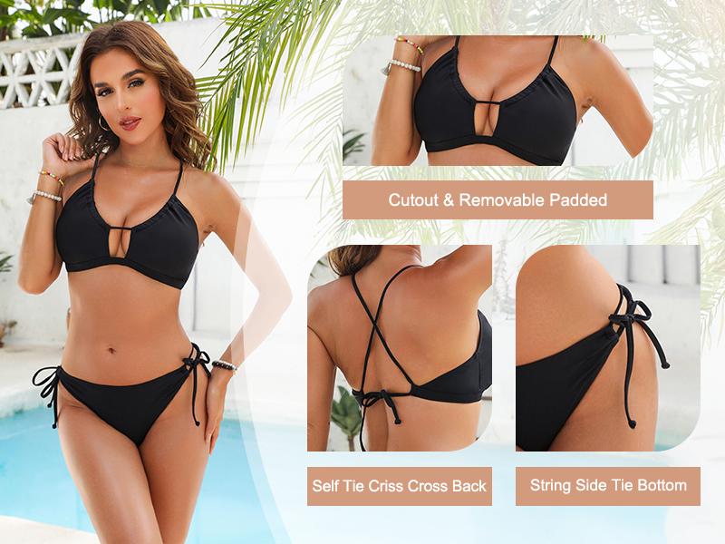 Blooming Jelly String Side Tie Bottom Women Cheeky Sexy Two Piece Bikini Sets Swimsuit