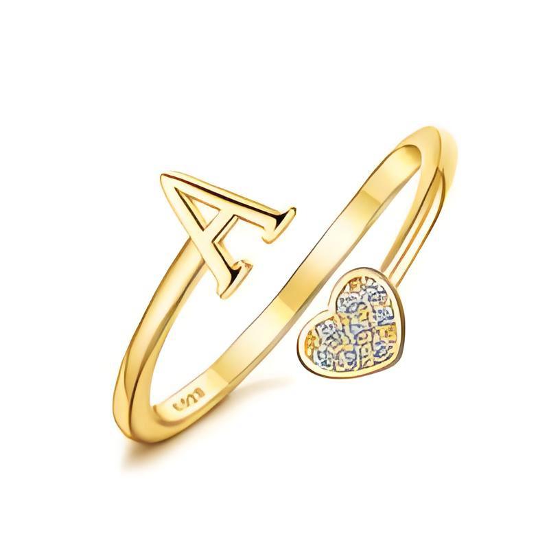 Heart Initial Letter Ring, Stackable Women's Adjustable Alphabet Rings, Cute Heart Shaped Letter Ring A-Z, Fall Fresh Style