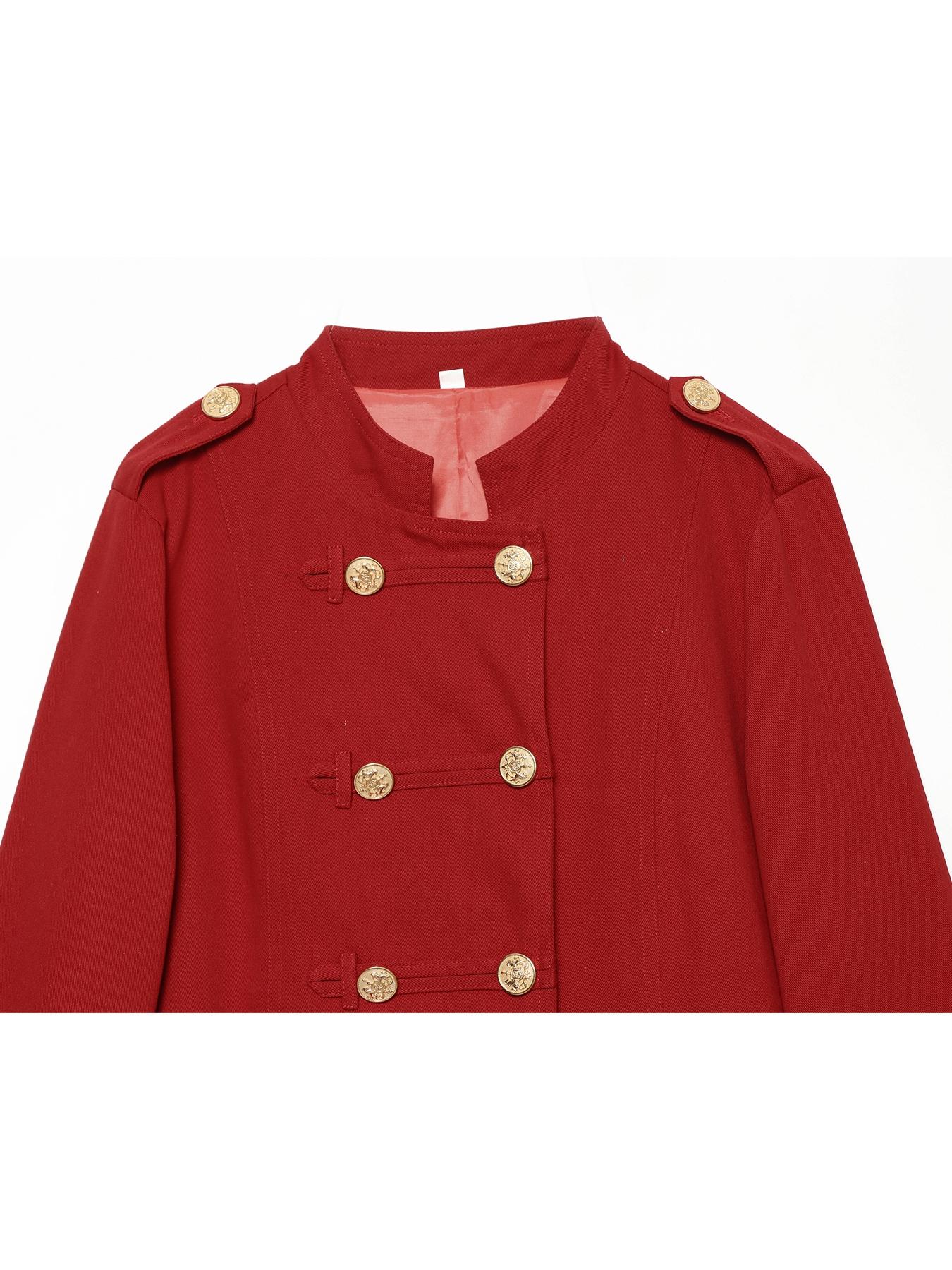 Women's Stylish Jacket Fitted Women's Cropped Slim-Fitting Red Jacket Casual Double Breasted Button Long Sleeve Tops Female Fashion Coat Streetwear Women's Demi-Season Jacket Outerwear
